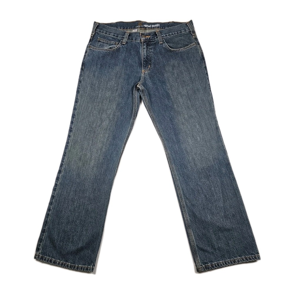 Carhartt Relaxed Fit Straight Leg Mens 34x30 Greencast Work Denim Blue Jeans